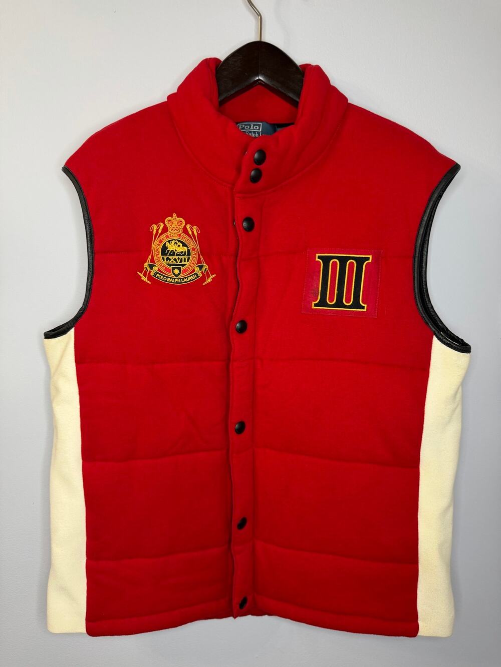 Polo by Ralph Lauren Italia Cotton Red Quilted Vest Equestrian Crest Logo Mens L